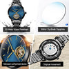JIN SHI DUN 8812 Women Simple Hollowed Waterproof Automatic Mechanical Watch(Black Steel Strip Blue)