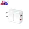 36W Dual Port QC3.0 USB Mobile Phone Charger Dual 18W Output, US Plug(White)