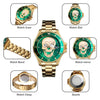 SKMEI 9195 Fashion Water-inlaid Drill Skull Nightlight Waterproof Quartz Watch Steel Strip Watch for Men(Black Green)