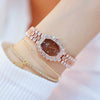 BS bee sister FA1581 Women Octagonal Dial Diamond Plated Rhinestone Bracelet Quartz Watch(Rose Gold Coffee Diamond)