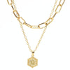 26 Alphabet Double Layer Necklace Hexagonal Letter Pendant Layered Collarbone Chain, Style: Q
