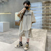 2pcs/set Middle and Big Kids Summer Boys Short T-shirt and Pants, Size: 130cm(Apricot)