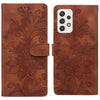 For Samsung Galaxy A32 4G Lace Floral Embossed Magnetic Buckle PU Phone Case With Wrist Strap(Brown)