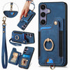 For Samsung Galaxy S25 5G Retro Skin-feel Ring Multi-card Wallet Phone Case(Blue)