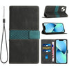 For iPhone 15 Grid Stitching Leather Phone Case with Lanyard(Black)