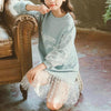 Autumn Girls Fashion Letter Pattern Long Sleeve Lace Stitching Dress, Kid Size:150 Yards(Light Blue)