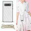 For Samsung Galaxy S10 Elegant Rhombic Pattern Microfiber Leather +TPU Shockproof Case with Crossbody Strap Chain(White)