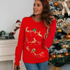 S Christmas Women Knitwear Deer Embroidery Cute Knit Sweater(Chariot Red)