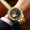 FNGEEN 8073 Men Automatic Mechanical Watch Diamond Hollow Fashion Watch(Full Gold Black Surface)