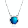 S925 Sterling Silver Gradient Round Moonstone Clavicle Chain Nacklace Jewelry (Multicolor, Night Turn Dark Blue)