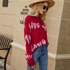 Women Round Neck Knitted Sweater Letters Jacquard Pullover Sweater, Size: S(Red)