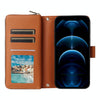For iPhone 12 Pro Max Nine-card Slots Zipper Wallet Bag Leather Phone Case(Brown)