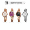 SKMEI 1799 Pearl Diamond Round Dial Stainless Steel Strap Quartz Watch for Ladies(Rose Gold and Purple Surface)
