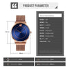 SKMEI 9197 Simple Non-scale Dial Metal Mesh Belt Quartz Watch for Ladies(Rose Gold Blue Surface)