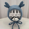 MZ9853 Baby Cartoon Animal Ears Shape Skullcap Cotton Keep Warm and Windproof Hat, Size: Suitable for 0-12 Months, Style:Antlers(Blue)