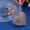 Heart Keychain Leather Tassel Gold Key Holder Metal Crystal Key Chain Keyring Charm Bag Auto Pendant Gift(black white)