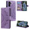 For Samsung Galaxy A36 Totem Flower Embossed Leather Phone Case with Lanyard(Purple)
