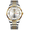 BINBOND B2077 30M Waterproof Quartz Luminous Watch Butterfly Buckle Men's Steel Belt Watch(Inter-gold-White)