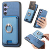 For Samsung Galaxy M34 / F34 5G Retro Cross Leather Ring Vertical Insert Card Bag MagSafe Phone Case(Blue)