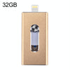 RQW-02 3 in 1 USB 2.0 & 8 Pin & Micro USB 32GB Flash Drive(Gold)