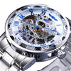 Winner Leisure Skeleton Diamond Luminous Pointer Watch Men Manual Mechanical Watch(Silver Belt Silver Shell White Face)