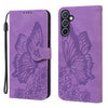 For Samsung Galaxy A56 5G Retro Skin Feel Butterflies Embossing Horizontal Flip Leather Phone Case(Purple)