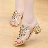 Fashion Thick Heel Rhinestone Fish Mouth Slippers, Size:36(Gold)