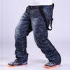 Men Snow Pants Cowboy Style Winter Outdoor Snowboarding Skiing Trousers with Belt, Size: XXXL(Blue)