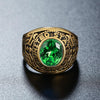 Retro Round Gemstone Carved Soldier Army Military Titanium Steel Ring for Men, US Size: 7, Diameter: 17.4mm, Perimeter: 55mm(Green)