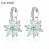 Cute Romantic Lovely Clear Stone Flower Shape Convenient Simple Stud Copper Cubic Zirconia Earrings(Green)