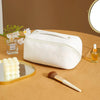 Retro PU Leather Cosmetic Bag Travel Toiletries Storage Bag(Beige)