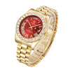 CAGARNY 6886 Diamond-encrusted Roman Numeral Dial Quartz Watch for Men(Gold Shell Red Dial)