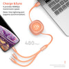 ROCK G3 5V 3.6A 3 in 1 8 Pin + Micro USB + USB-C / Type-C Retractable Fast Charging Data Cable, The Maximum Length: 1.2m(Black)