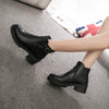 Round Toe Zippers Chunky Boots Short Plush Square Heels Ankle Boots for Women, Size:35(Black)
