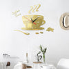 Home DIY 3D Stereo Decorative Fashion Coffee Wall Clock Acrylic Mirror Wall Sticker Coffee Clock(Light Gold)