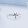 BSR326 Sterling Silver S925 Geometric Zirconia Purple Flower White Gold Plated Ring(No.6)