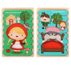 QBT01 Children Double-Sided Wooden Puzzle Bar Puzzle Toy(Little Red Riding Hood + Big Big Wolf)