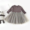 Winter Girls Patchwork Five-pointed Star Mesh Long-sleeved Dress, Kid Size:100cm(Chocolate)