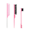3pcs /Set Hairdressing Comb Steel Pin Pointed Tail Comb Double Head Eyebrow Brush Hairdressing Comb Set(Pink)