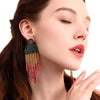 Ethnic Earrings Handmade Beaded Bohemian Tassel Earrings, Colour: Green E68671