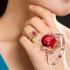 Fashion Red Tourmaline Rose Gold Flower Shape Women Ring, Ring Size:10