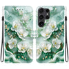 For Samsung Galaxy S22 Ultra 5G Crystal Texture Colored Drawing Leather Phone Case(Jade Flowers)