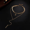 Simple Sexy Handmade Sequins Star Tassels Circle Clavicle Chain Long Pendant Double-layer Chain(Gold)