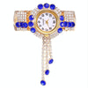 Ladies Bracelet Watch Quartz Watch Personality Wild Watch with Diamonds Pendant(Blue)