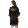 Women Bride Gold Lettering Lace Edge Nightgown, Size:XL(Black)