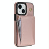For iPhone 13 Three Fold Card Bag Phone Case with Long Lanyard(Rose Gold)