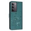 For Realme C75 / V60 Pro Embossed Kitten Phone Leather Case with Lanyard(Dark Green)