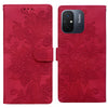 For Redmi 11A / 12C Lace Floral Embossed Magnetic Buckle PU Phone Case With Wrist Strap(Red)