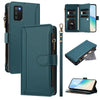 For Samsung Galaxy A02s 166mm Magnetic Closure Nine Card Slots Zipper Leather Case with Hand Strap(Dark Green)