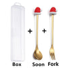 2pcs /Pack Christmas Dessert Fork And Spoon Set Portable Cute Cartoon Tableware, Style: Christmas Hat Silver